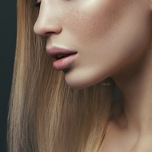 Up close on woman's chin